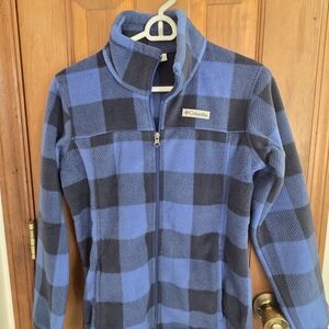 Columbia Blue and Black Plaid Fleece Jacket